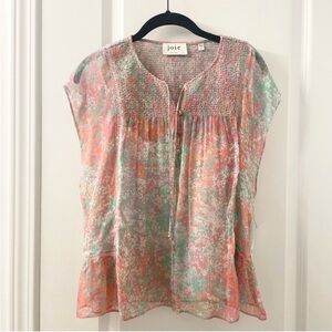 SALE NWT Joie Silk Thana Pastel Delicate Dainty Floral Short Sleeve Blouse Small